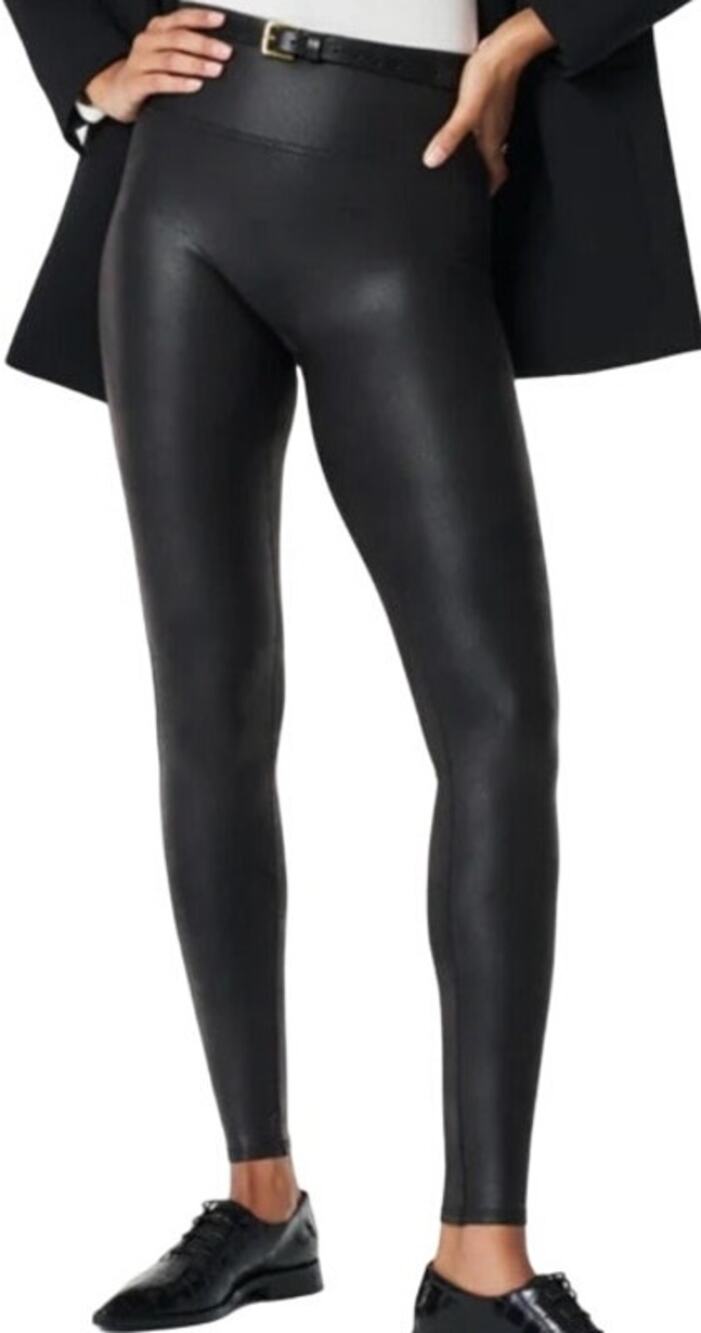 SPANX Faux Leather Leggings Shaping Compression High Waisted Stretch Black MP